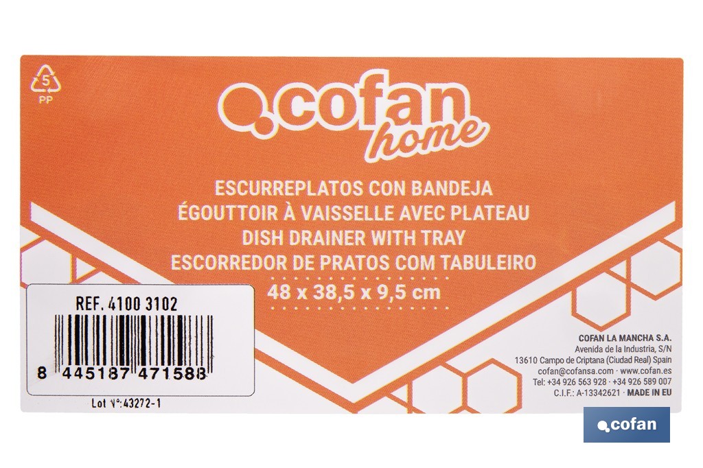 Escurreplatos blanco con bandeja | Gran capacidad para un secado ordenado cm - Cofan