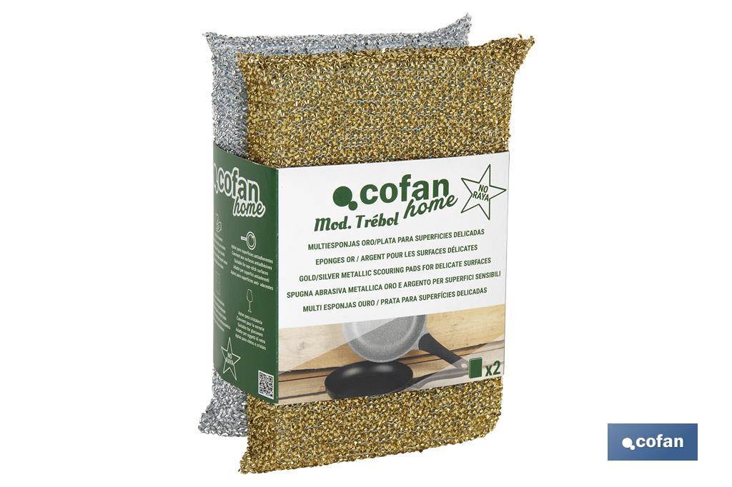 Pack of 2 gold and silver metallic scouring pads - Cofan