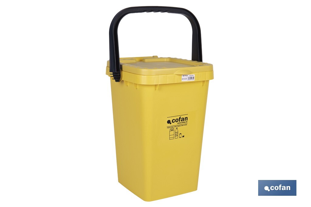 Contenedor de reciclaje amarillo | Cubo para residuos de plásticos y envases | Capacidad 25 litros - Cofan