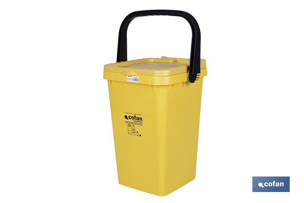 Contenedor de reciclaje amarillo | Cubo para residuos de plásticos y envases | Capacidad 25 litros - Cofan
