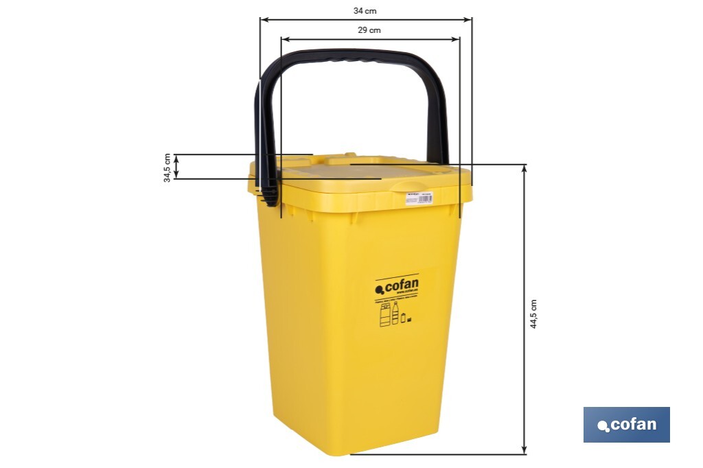 Contenedor de reciclaje amarillo | Cubo para residuos de plásticos y envases | Capacidad 25 litros - Cofan