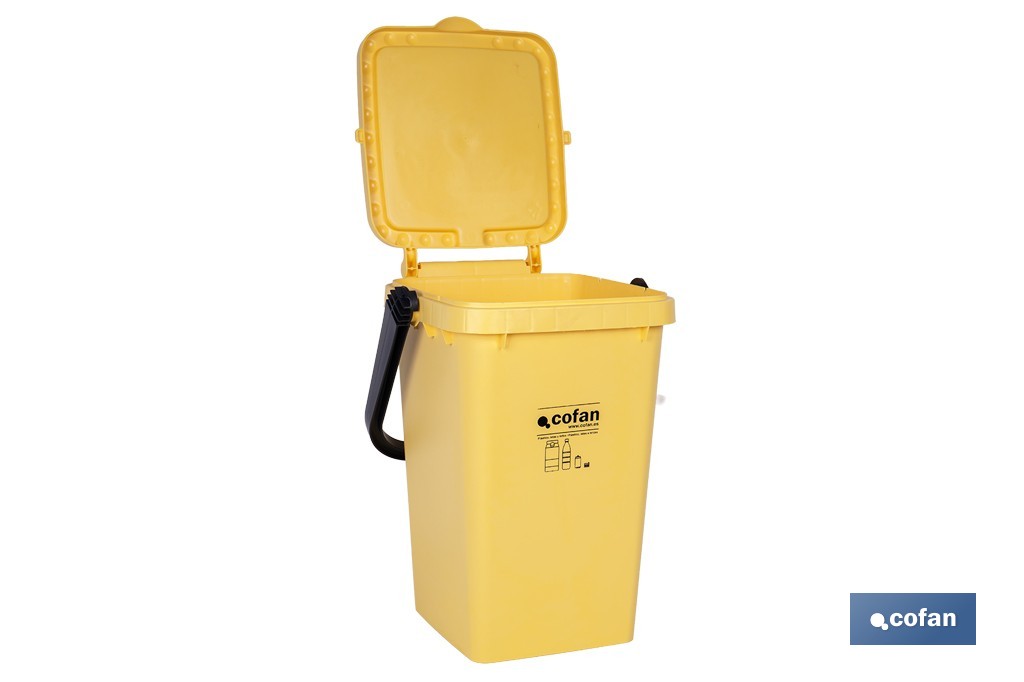 Contenedor de reciclaje amarillo | Cubo para residuos de plásticos y envases | Capacidad 25 litros - Cofan
