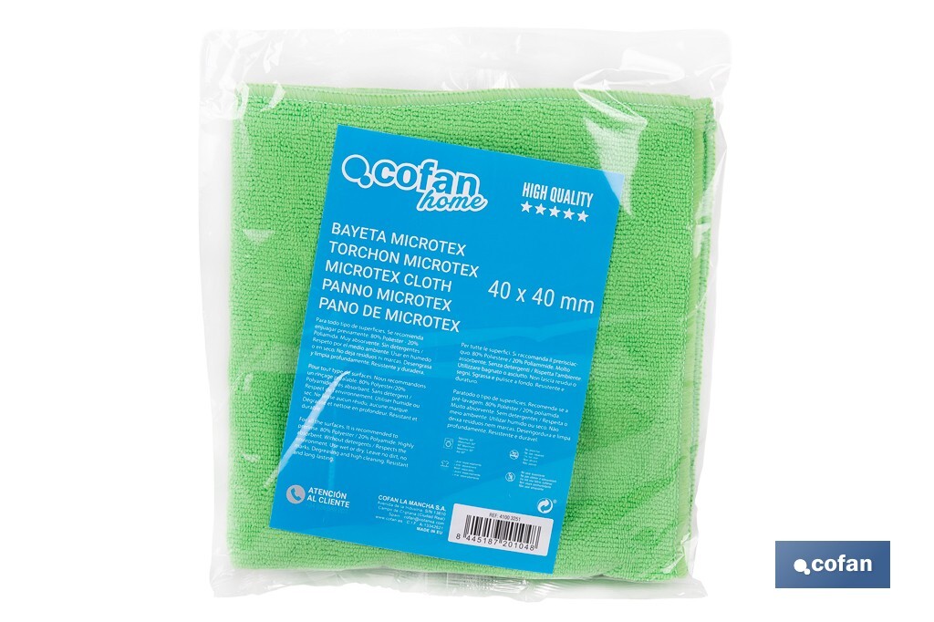 Microtex Cleaning cloth | Size: 40 x 40cm | Blue | Reusable cloth | Highly absorbent cleaning cloth - Cofan