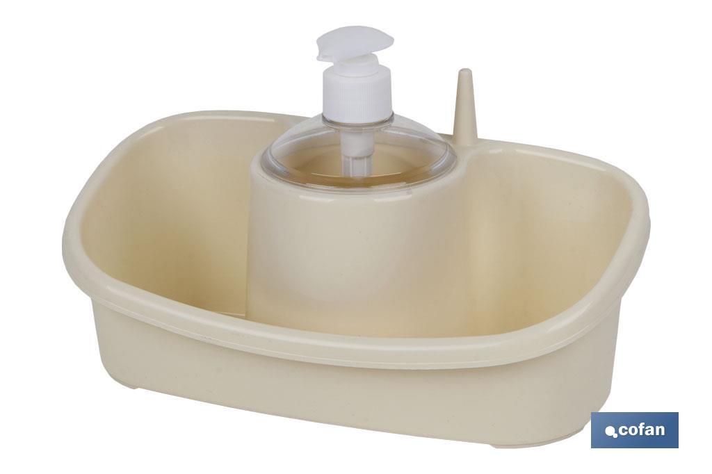 Dispenser per sapone con porta-spugna | Beige o grigio chiaro | Dimensioni: 26 x 13 x 16,5 cm - Cofan