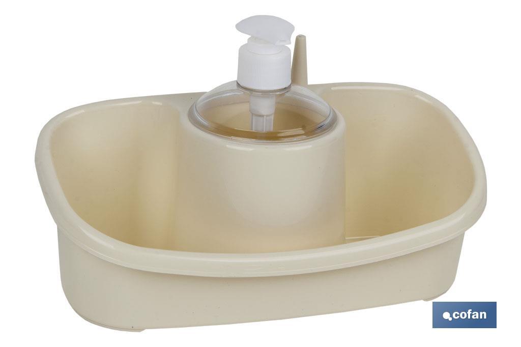 Dispenser per sapone con porta-spugna | Beige o grigio chiaro | Dimensioni: 26 x 13 x 16,5 cm - Cofan