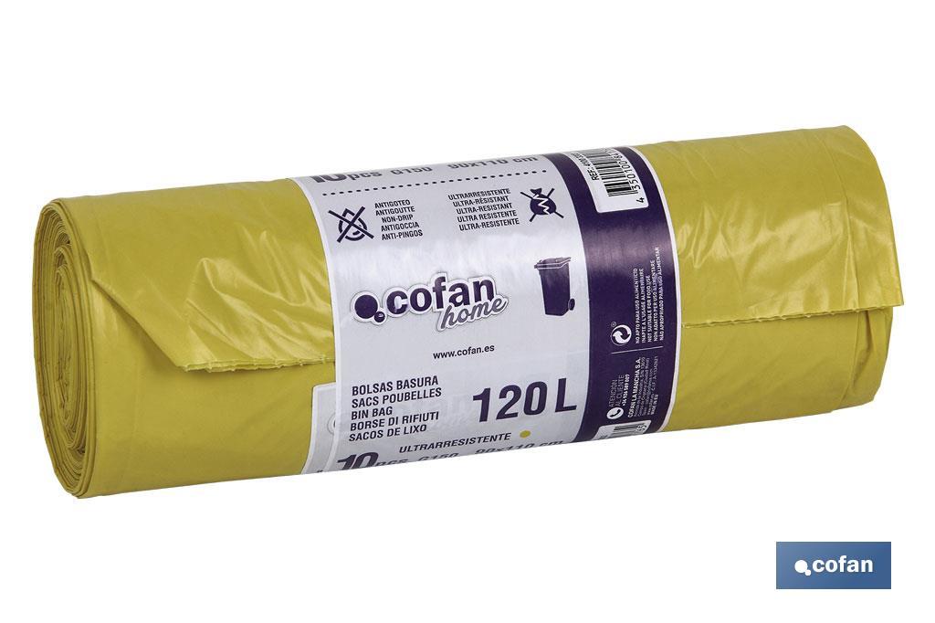 Bolsas de basura | Polietileno baja densidad | Medida 90 x 110 cm| 120 Litros | 10 Unidades - Cofan