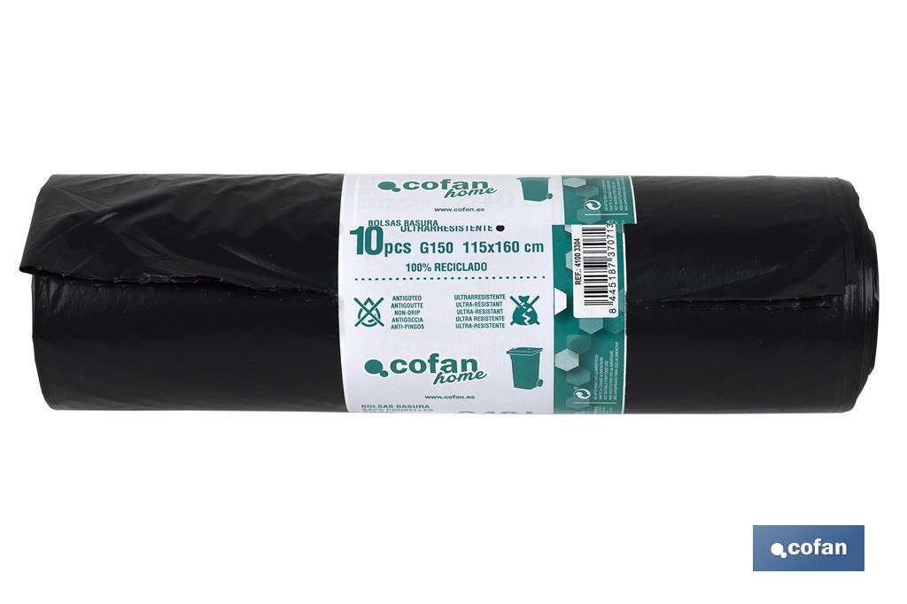 Black bin bags | Size: 115 x 160cm | 10 Pieces with a capacity of 240 litres - Cofan