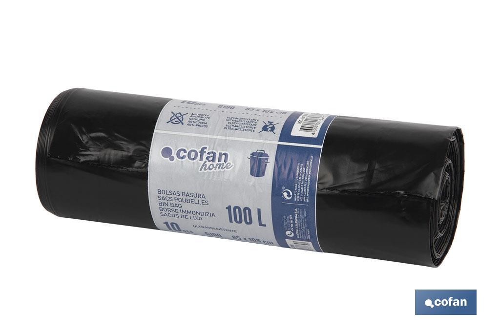 Bin bags | Size: 85 x 105cm | 100 litres | Black | 10 Pieces - Cofan