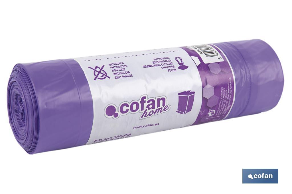 Lavender scented bin bags with violet tie handles | Size: 57 x 57cm and gauge of 90 - Cofan