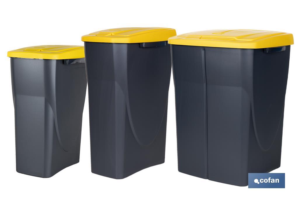 Cubo de basura amarillo para reciclar plásticos y envases | Tres medidas y capacidades diferentes - Cofan