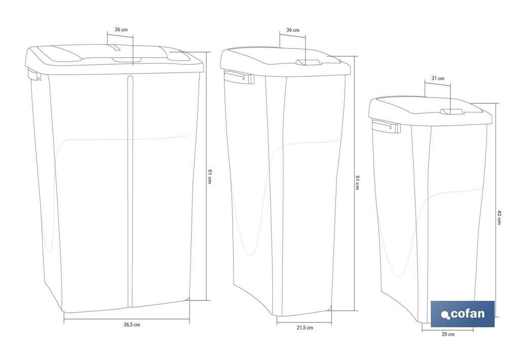 Yellow recycling bin | Suitable for recycling plastics and packaging materials | Available in three different capacities and sizes - Cofan