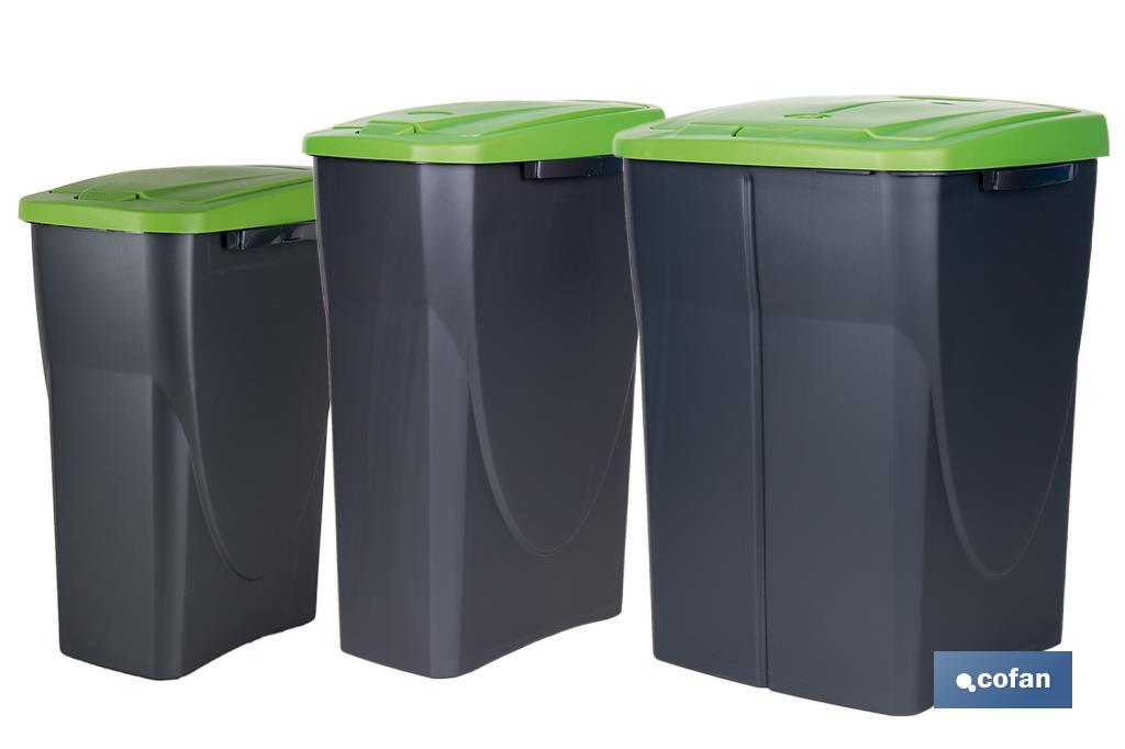 Cubo de basura verde para reciclar materiales de vidrio | Tres medidas y capacidades diferentes - Cofan