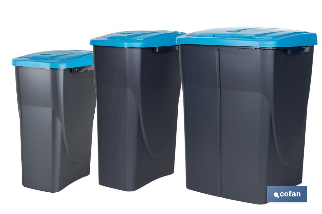 Cubo de basura azul para reciclar materiales de papel y cartón | Tres medidas y capacidades diferentes - Cofan