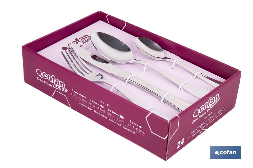 Stainless-steel cutlery set | Bolonia Model | Set of 24 pcs. | C-18/00 | High-quality & Design box included - Cofan