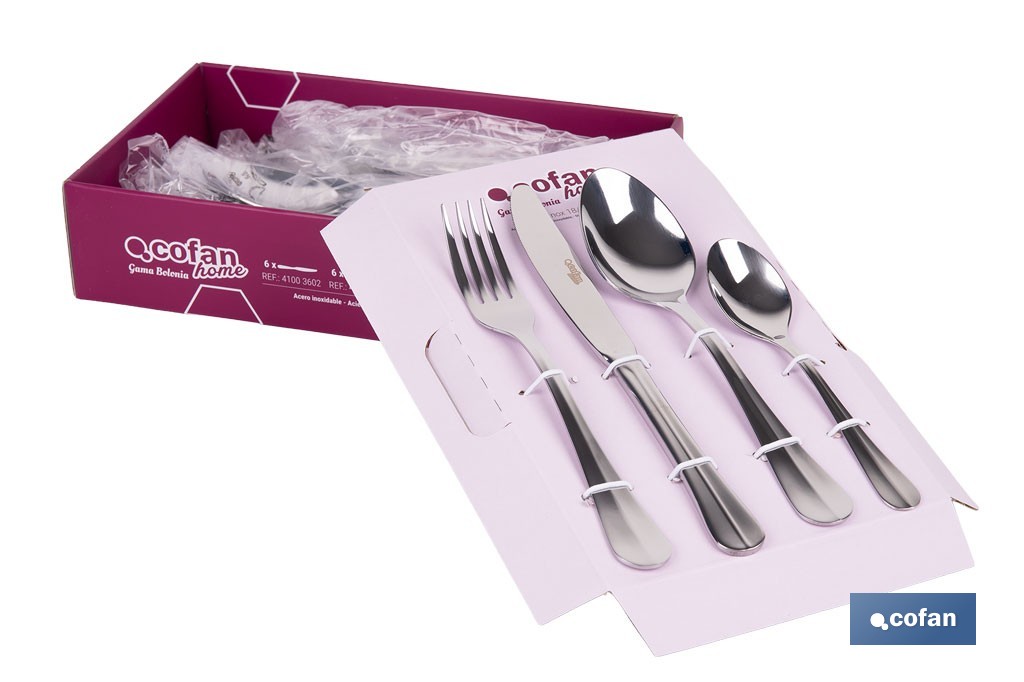 Stainless-steel cutlery set | Bolonia Model | Set of 24 pcs. | C-18/00 | High-quality & Design box included - Cofan
