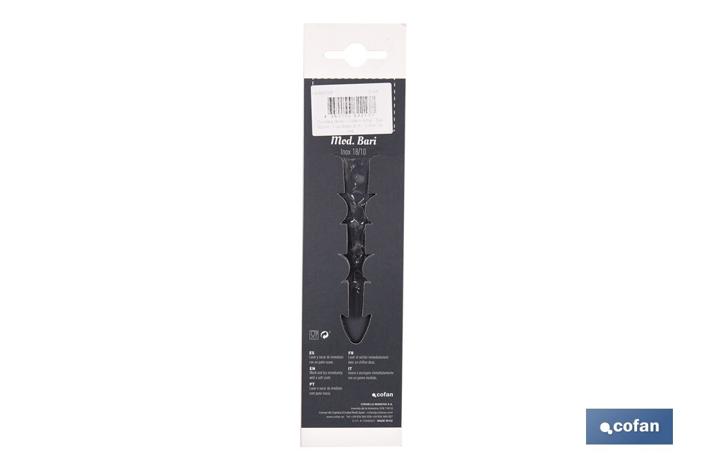 Colher de chá | Modelo Bari I Fabricado em Aço inox 18/10 I Blíster de 3 unidades ou Pack - Cofan