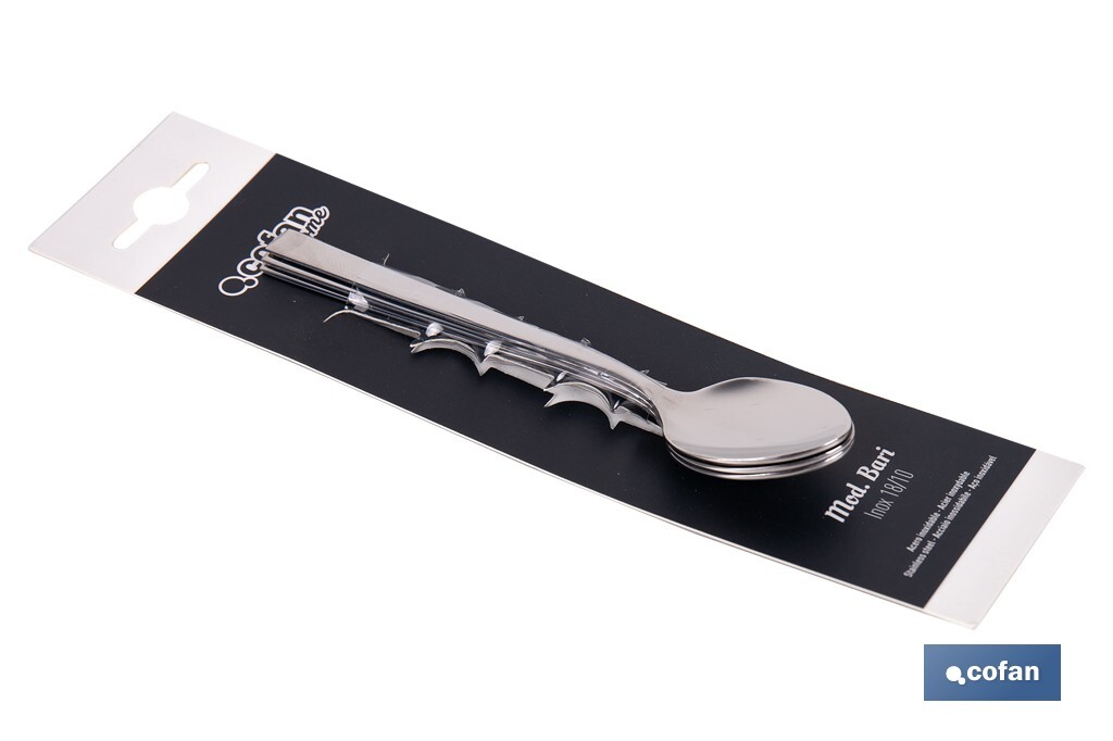 Colher de chá | Modelo Bari I Fabricado em Aço inox 18/10 I Blíster de 3 unidades ou Pack - Cofan