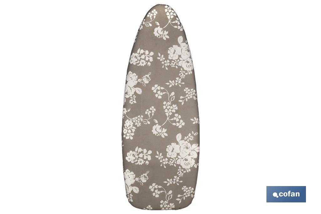 Padded cotton ironing board cover | Size: 140 x 60cm | Grey print with flowers - Cofan