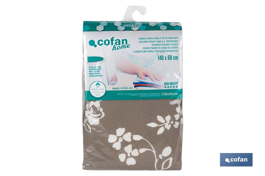 Cofan Capa para tábua de passar Acolchoada de Algodão | Medidas 140 x 60 cm | Estampado Cinzenta com flores - Cofan