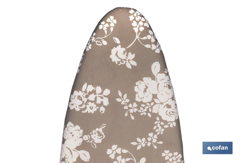 Padded cotton ironing board cover | Size: 140 x 60cm | Grey print with flowers - Cofan