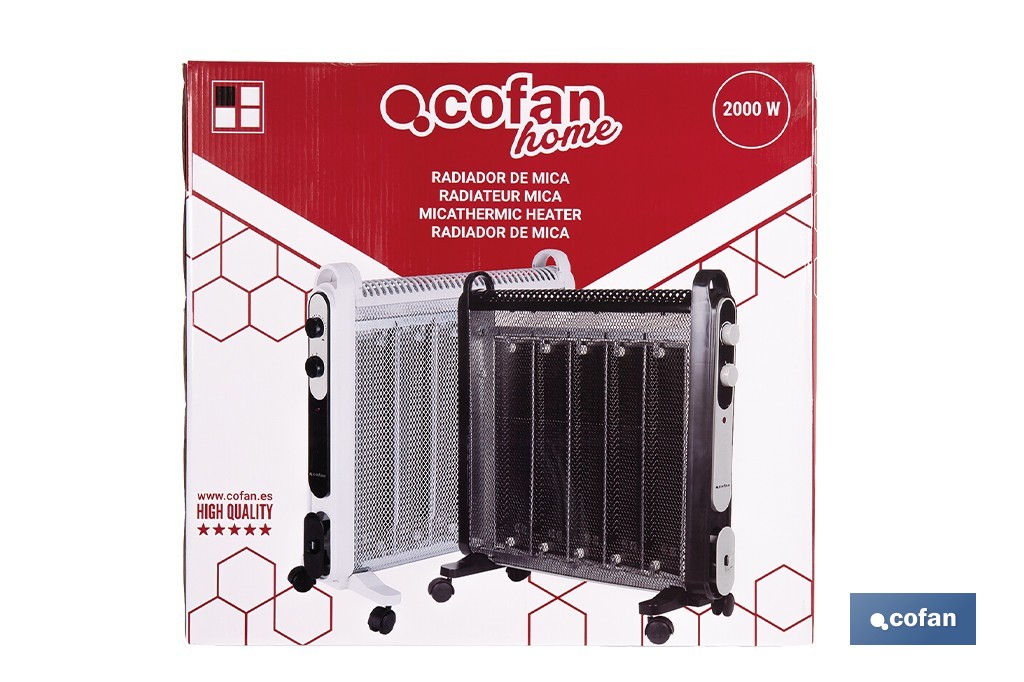 Radiador de mica 2000 W con termostato ajustable | Calefactor silencioso portátil de bajo consumo| Disponible en diferentes colores - Cofan