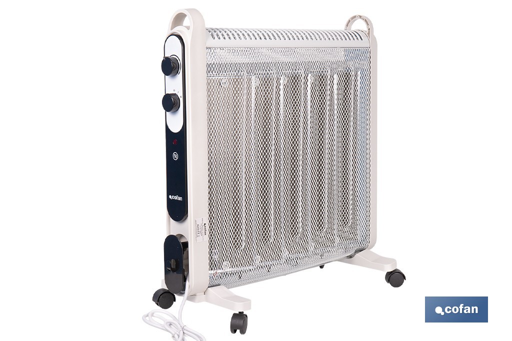 Radiador de mica 2000 W con termostato ajustable | Calefactor silencioso portátil de bajo consumo| Disponible en diferentes colores - Cofan