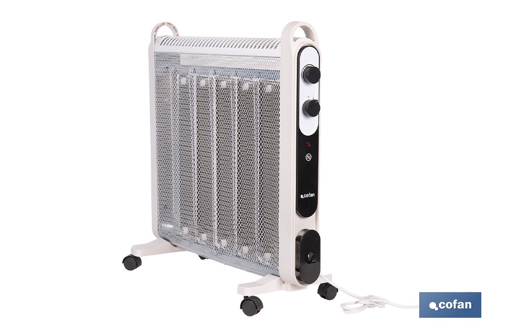 Radiador de mica 2000 W con termostato ajustable | Calefactor silencioso portátil de bajo consumo| Disponible en diferentes colores - Cofan