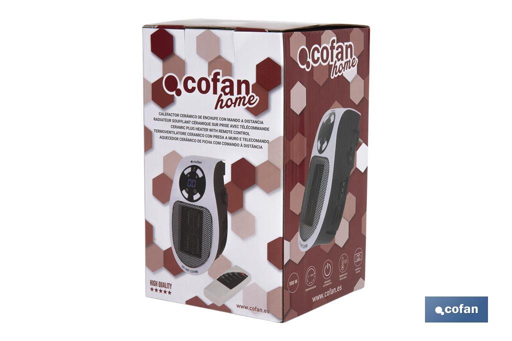 Calefactor cerámico de enchufe con mando a distancia, termostato y pantalla digital - Cofan