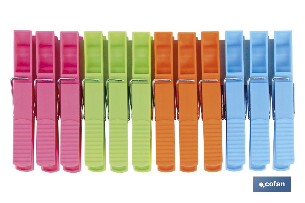 Plastic clothes pegs | Pack of 12 pieces | High quality | Size: 9cm in length | Multi-purpose clothes pegs - Cofan