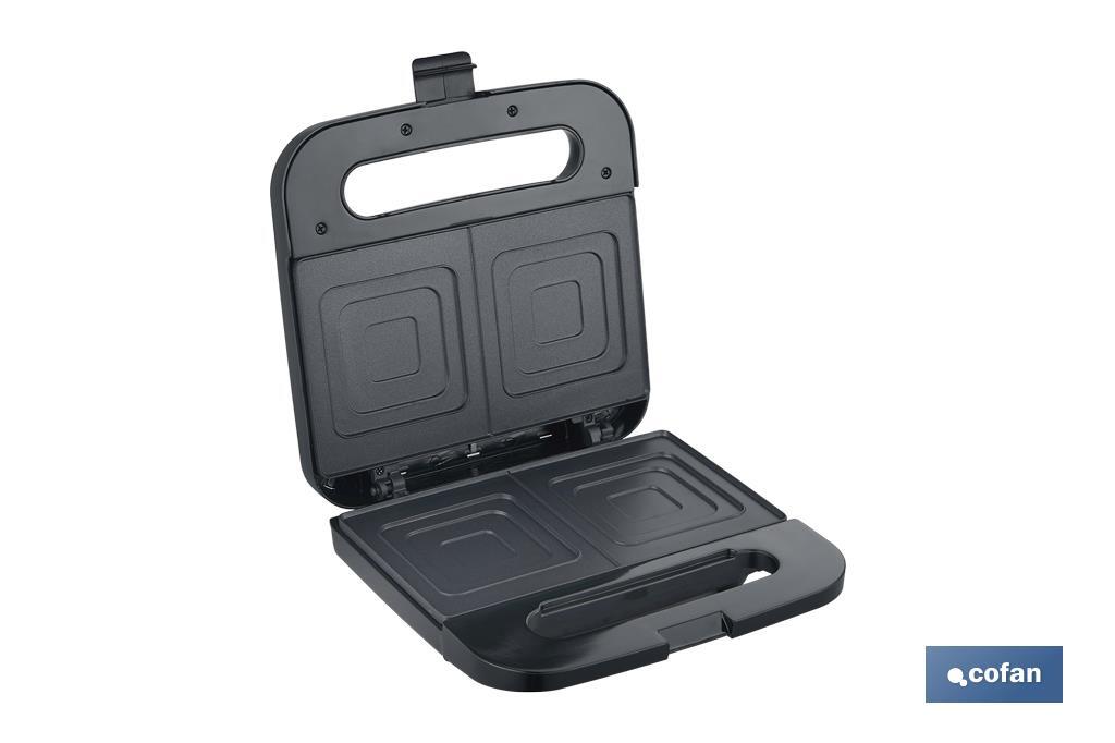 Sandwichera | Revestimiento antiadherente | Compartimentos para 2 sándwiches | Potencia: 750 W | Medidas: 23,7 x 23,3 x 9 cm - Cofan