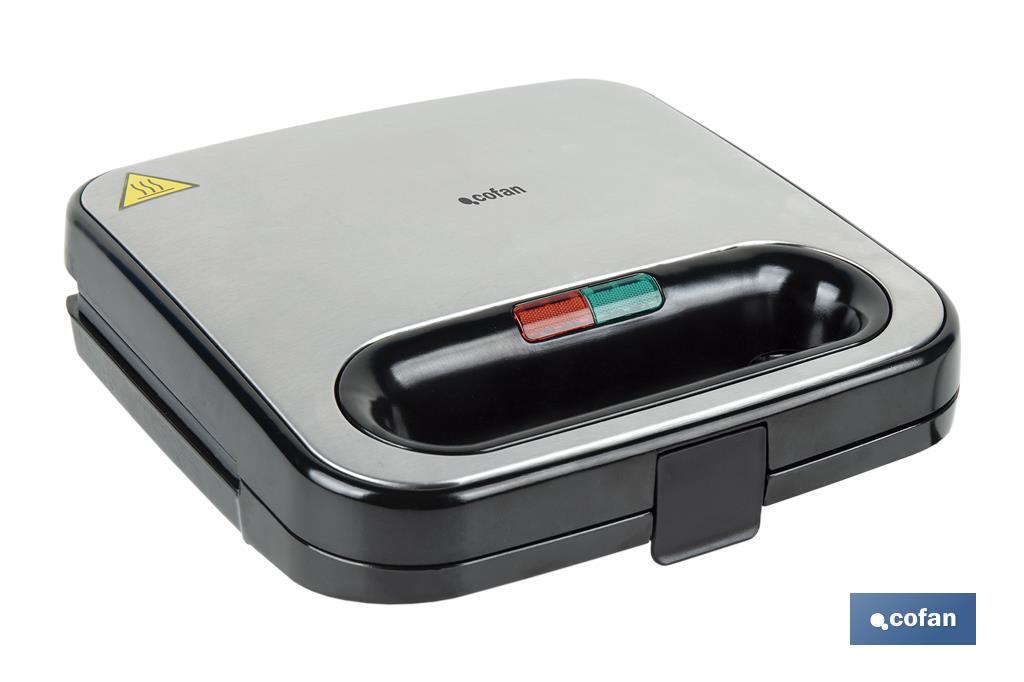 Sandwich maker | Non-stick coating | Cooks up to 2 portions | Stainless steel | Power: 750W | Size: 23.7 x 23.3 x 9cm - Cofan