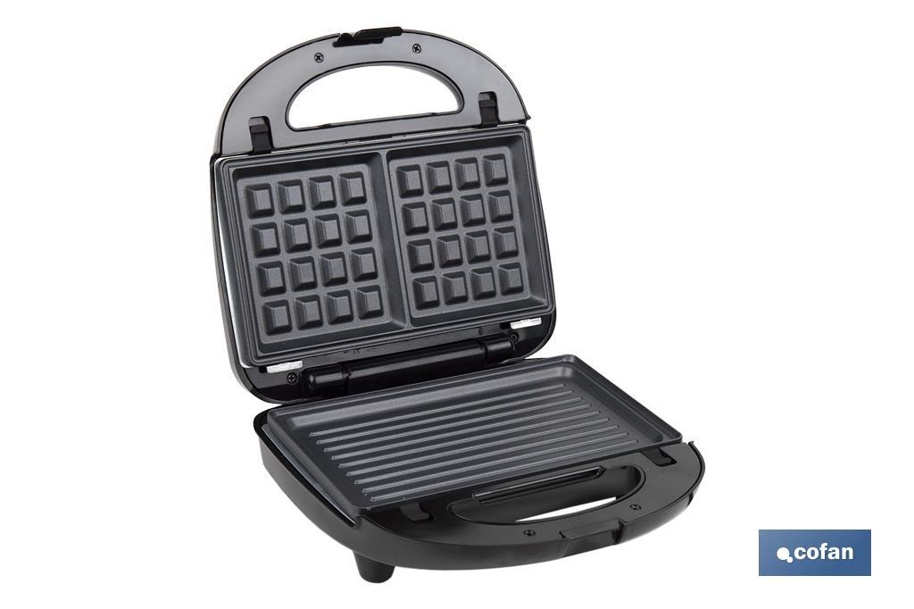 Piastra per panini multiuso | Piastre intercambiabili per grill, waffle e toast | Rivestimento antiaderente | Potenza: 750 W  - Cofan