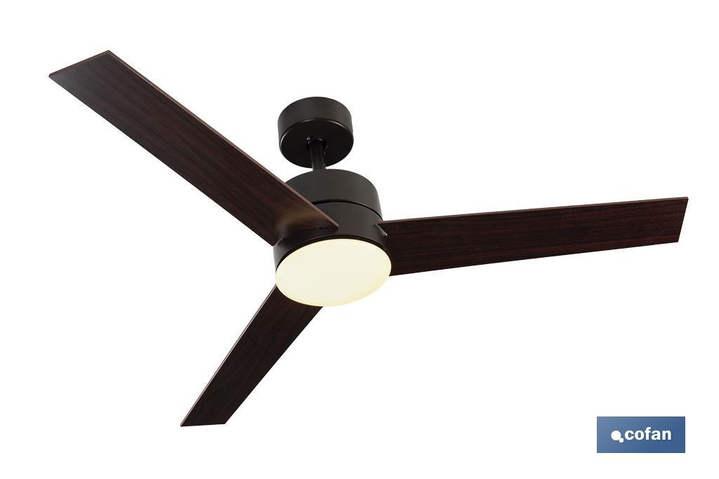 Ventilador de techo en madera con 3 aspas y luz led | Motor DC (bajo consumo) y potencia de 55 W - Cofan