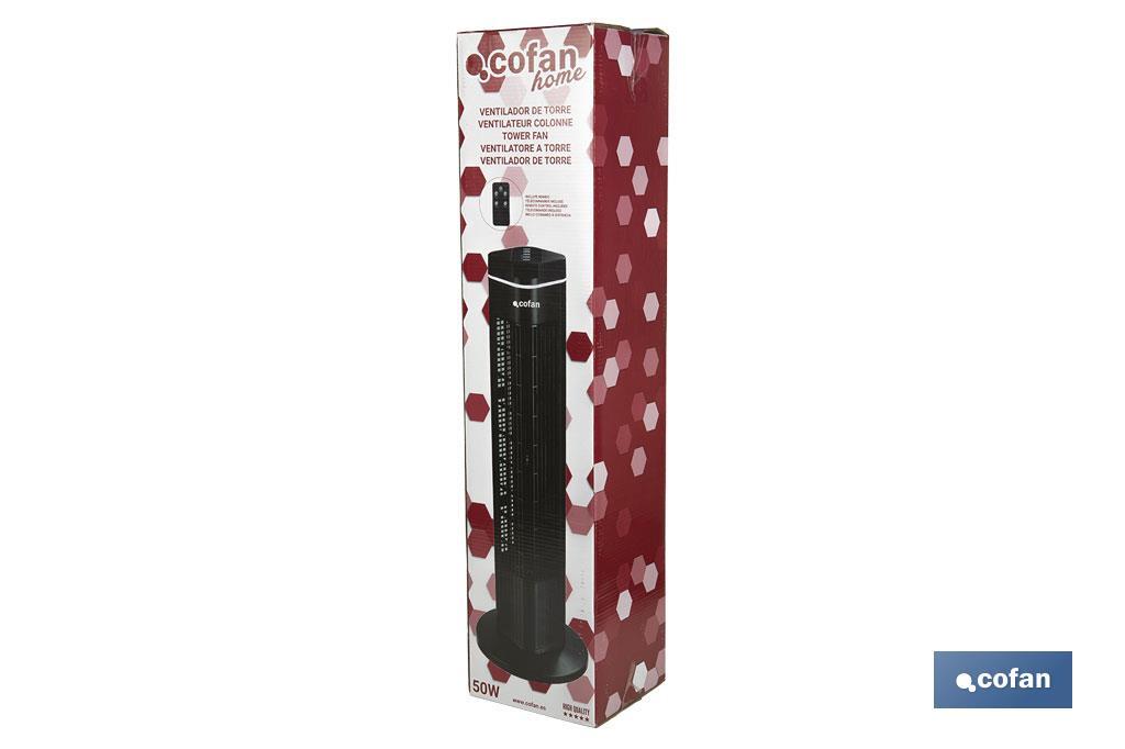 Quiet tower fan with remote control | Black | Includes a remote control and a timer (8 hours) - Cofan