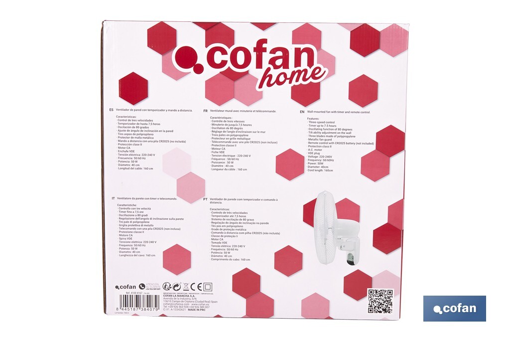 Wall-mounted fan with timer and remote control | Power: 50W - Cofan