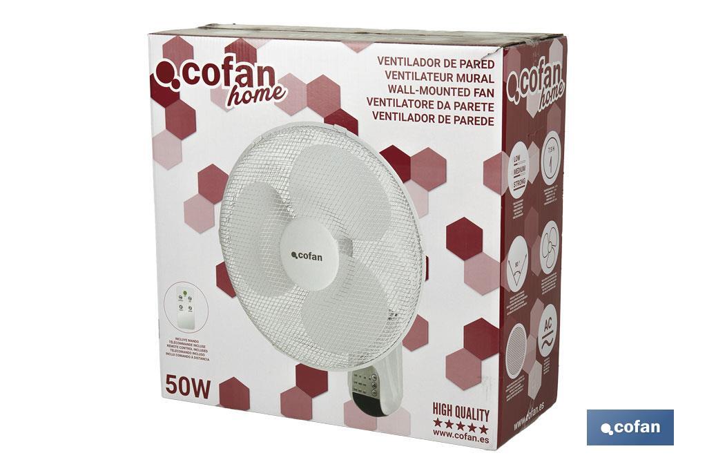 Ventilador de pared con temporizador y mando a distancia | Potencia de 50 W - Cofan