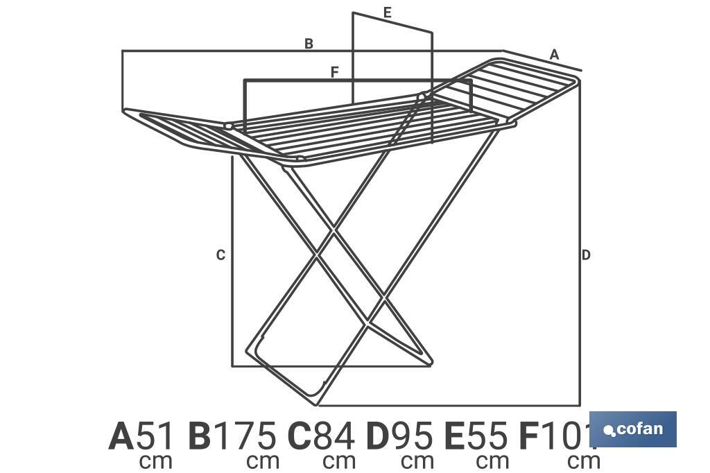 Estendal com abas aço inoxidável 20 m 168×55×95 cm Cuncial P-2/A