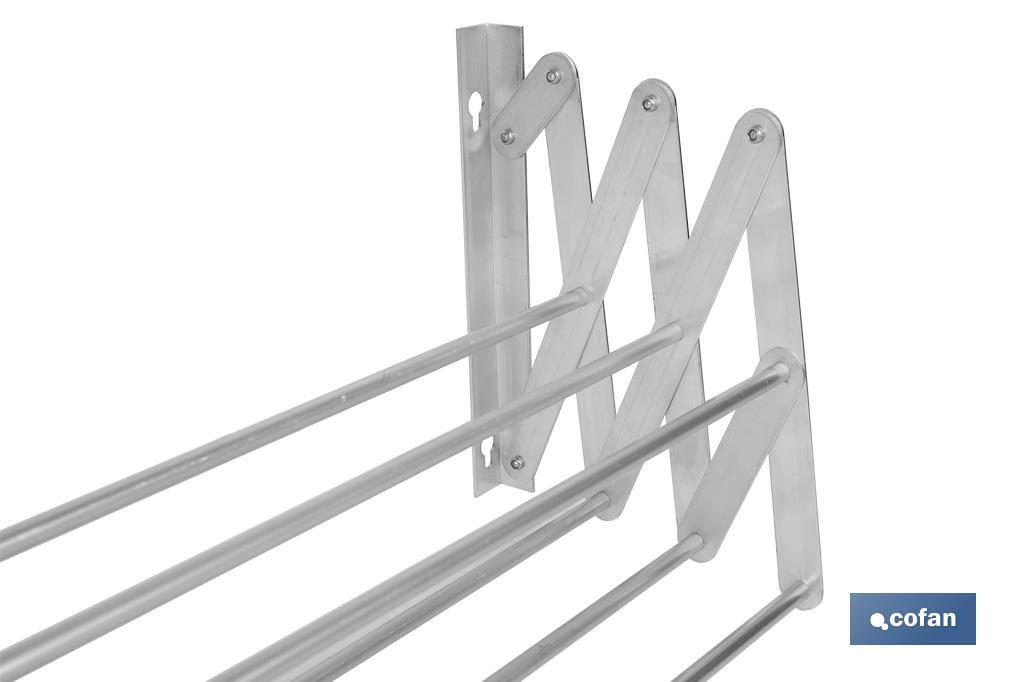Extensible Wall-Mounted Drying Rack | Aluminium | Folding Drying Rack with 6 Drying Rods | Size: 80 x 75cm  - Cofan