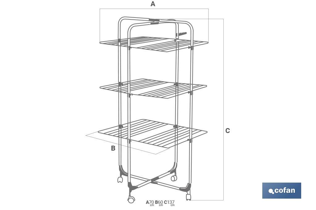Tower Clothes Airer | Painted Steel & Polypropylene | Size: 70 x 60 x 137cm | 3 Drying Racks - Cofan