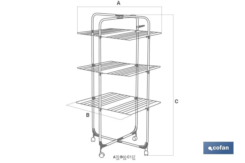 Tendedero de Torre, Fabricado en Acero Pintado y Polipropileno, Medidas  70 x 60 x 137 cm, 3 Niveles de Tendido
