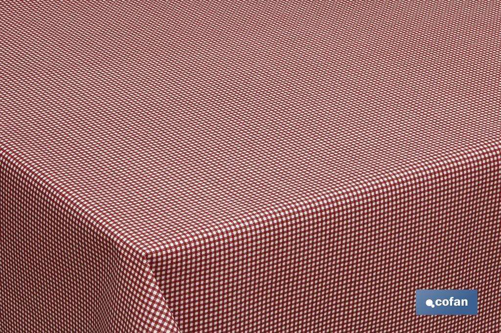 Resin-coated tablecloth digital printed with red Vichy checks | Size: 1.40 x 25m and 1.40 x 20m. - Cofan