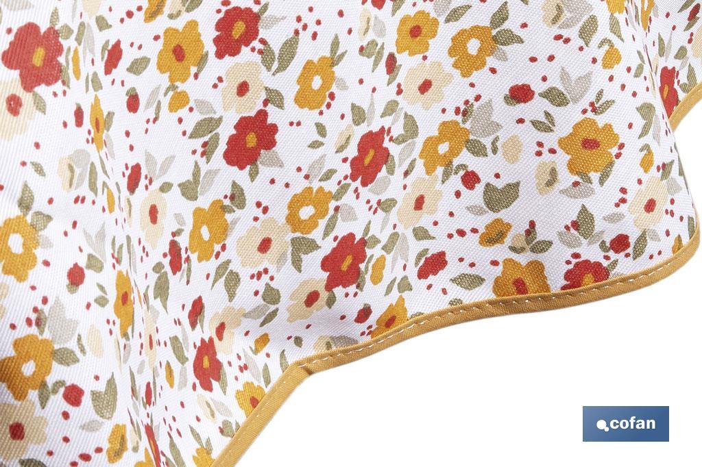 Mantel redondo antimanchas resinado con estampado de florecillas | Materiales: 50% algodón y 50% poliéster | Diámetro: 1,40 m - Cofan
