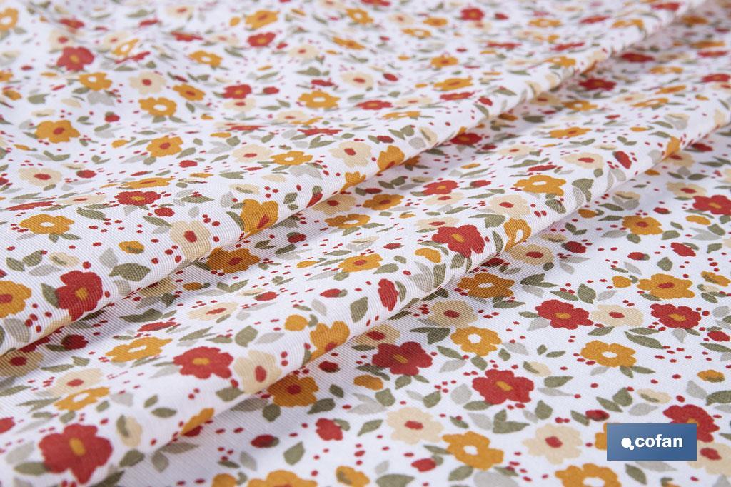 Mantel redondo antimanchas resinado con estampado de florecillas | Materiales: 50% algodón y 50% poliéster | Diámetro: 1,40 m - Cofan