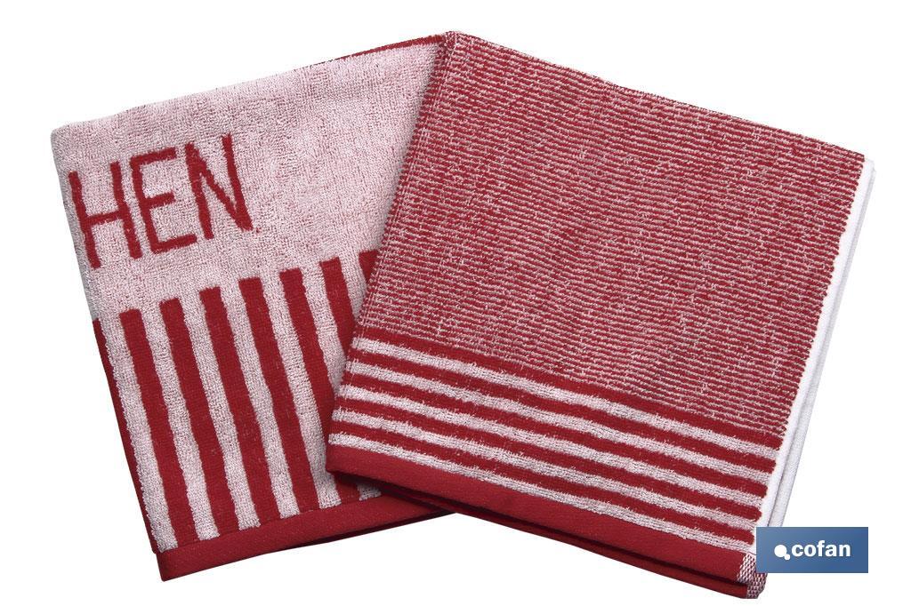 Pack of 2 tea towels | Size: 50 x 50cm | Red and white | Cabernet Model - Cofan