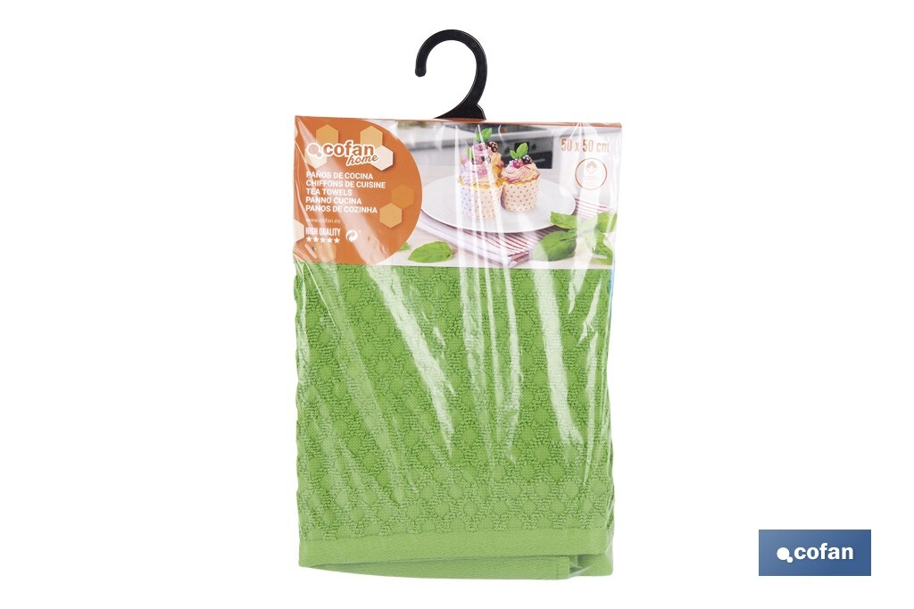 Pack 2 panos de cozinha | Medida 50 x 50 cm | Cor verde e azul | Modelo Merlot - Cofan