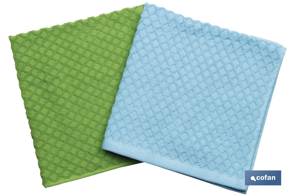Pack 2 panos de cozinha | Medida 50 x 50 cm | Cor verde e azul | Modelo Merlot - Cofan