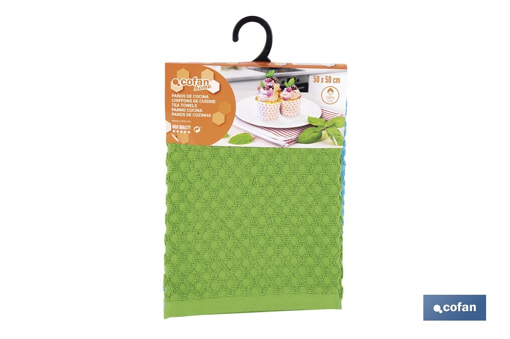 Pack 2 panos de cozinha | Medida 50 x 50 cm | Cor verde e azul | Modelo Merlot - Cofan