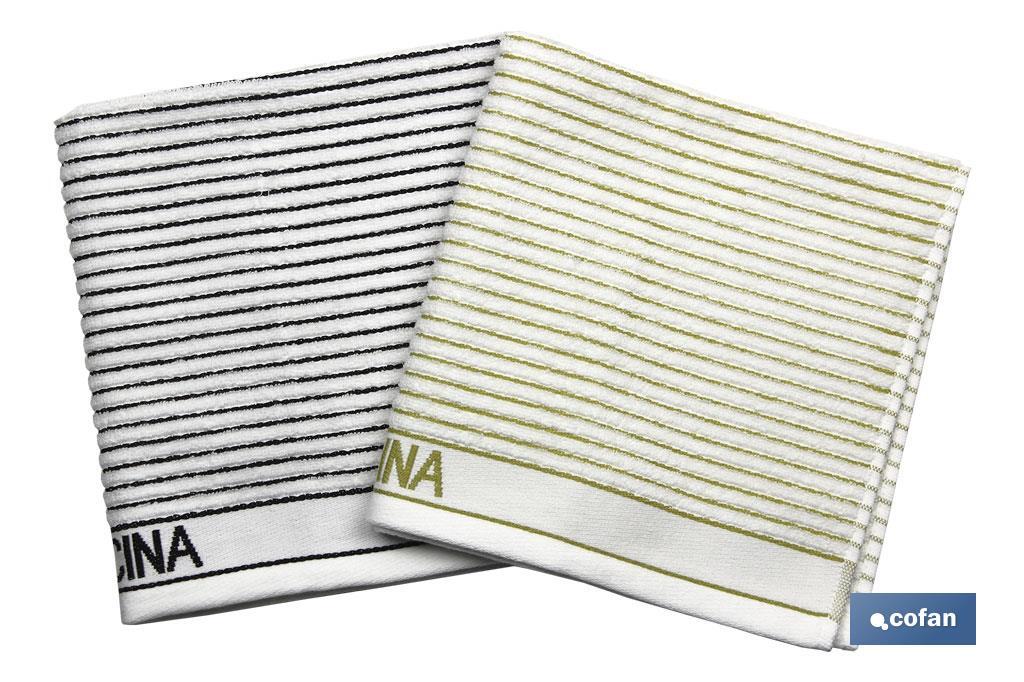 Pack of 2 tea towels | Size: 50 x 50cm | White with stripes | Verdejo Model - Cofan