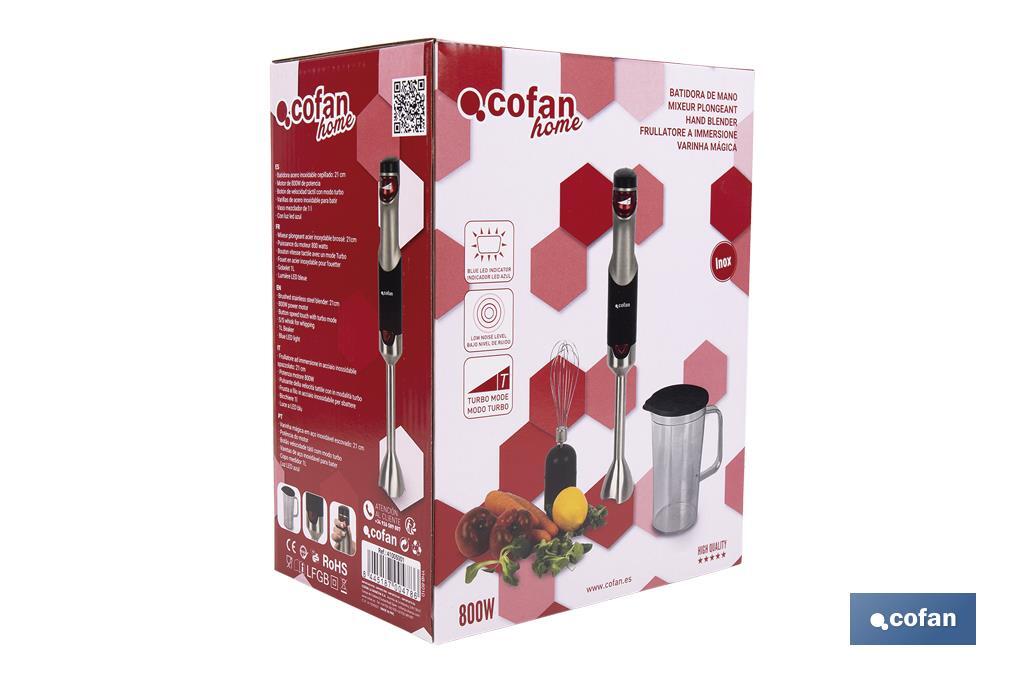 Batidora Eléctrica de mano | Modelo Zahara | 800W | Incluye Varillas de Acero y Vaso mezclador de 1 L - Cofan