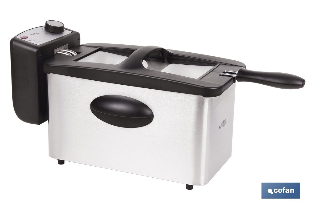Freidora Eléctrica | Modelo Riaza | Fabricada en Acero Inoxidable cepillado | 2000 W | Capacidad 3 L - Cofan